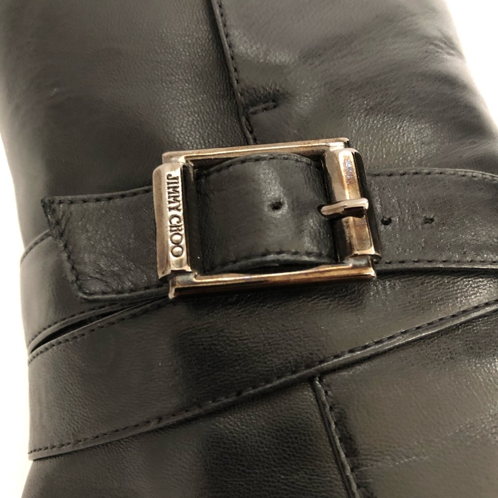 Jimmy Choo Black Leather & Leopard Print Ankle Boots - Picture 5 of 16